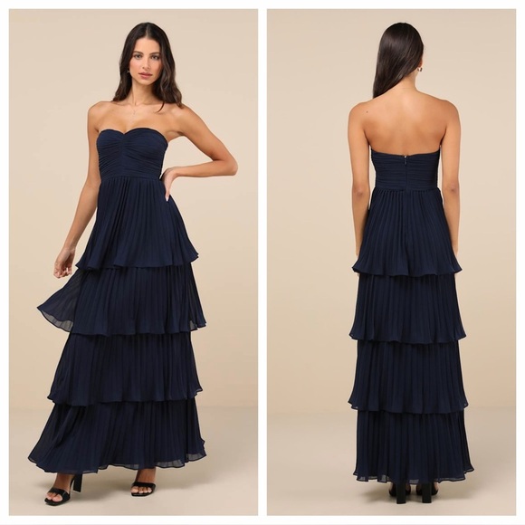 Lulus Dresses & Skirts - Lulus Seriously Sensational Navy Blue Strapless Tiered Maxi Dress